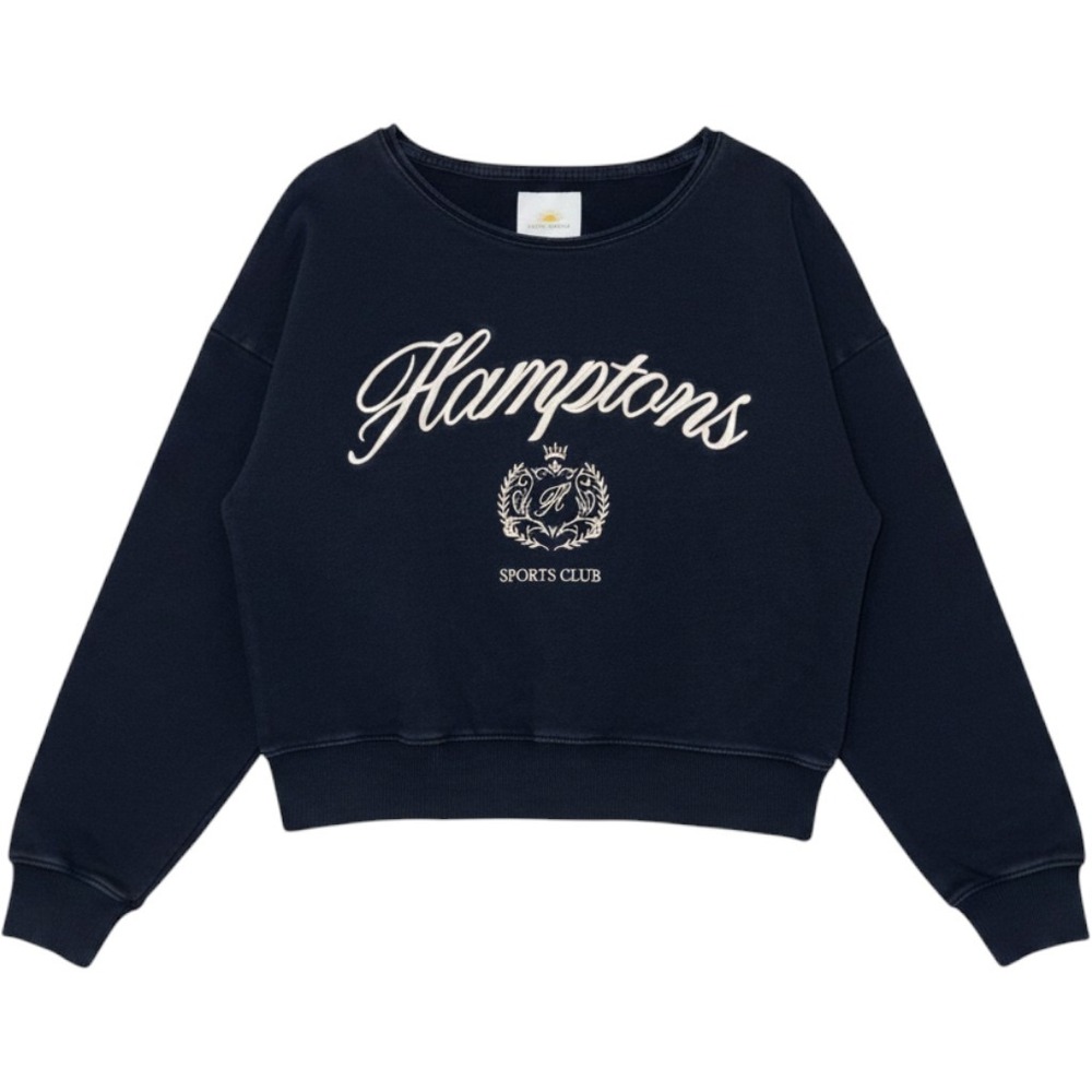 Lazy Sunday Hamptons Sports Club Sweatshirt Navy Blue Medium Casual Chic Preppy